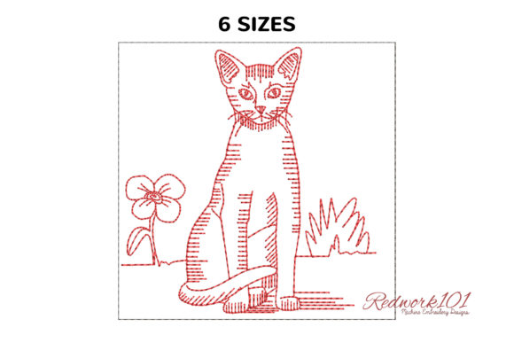 Abyssinian Cat Sitting Redwork