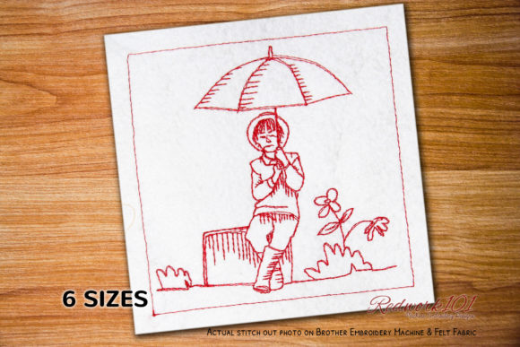 Boy with Umbrella Bluework Embroidery Review