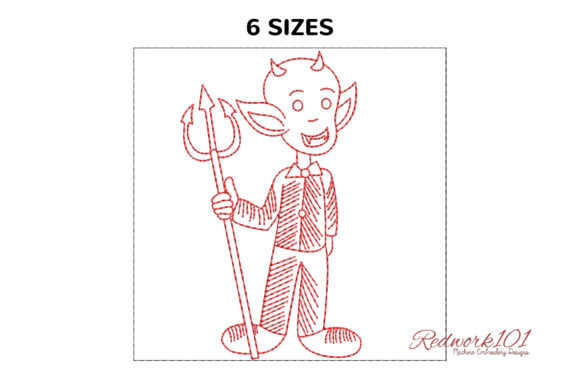 Dressed Up Cute Devil Redwork Design